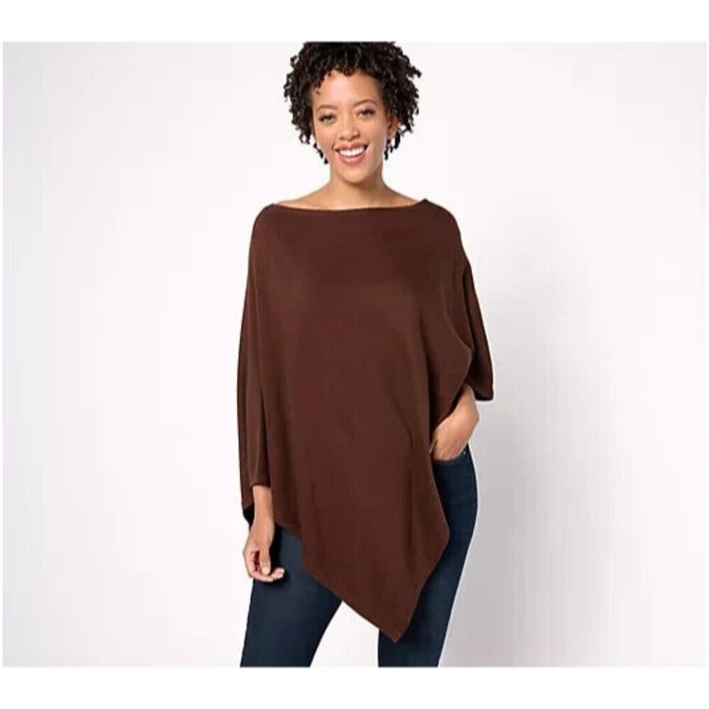 BEAUTIFUL by Lawrence Zarian Asymmetric Hem Sweater Poncho Espresso M/L A630488